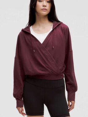 Lululemon soft jersey relaxed wrap front hoodie - garnet